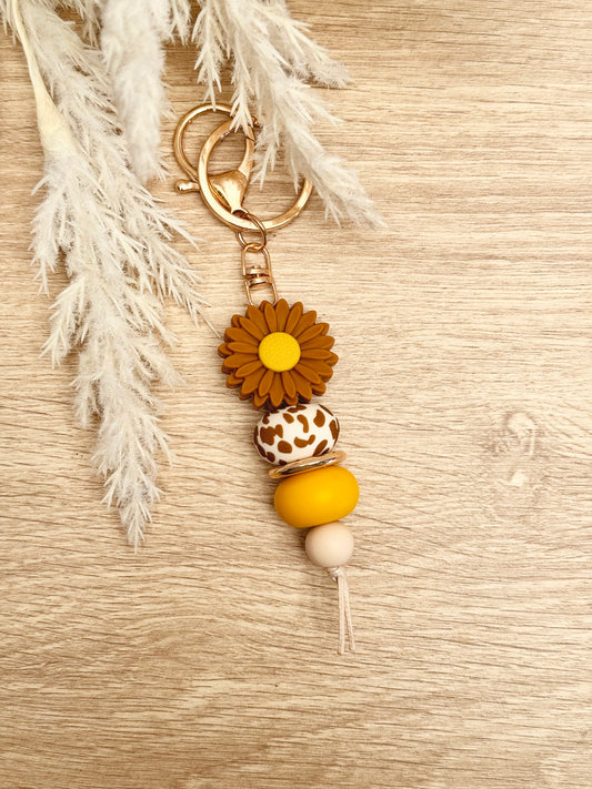 Key Chain - Tan/Mustard Daisy