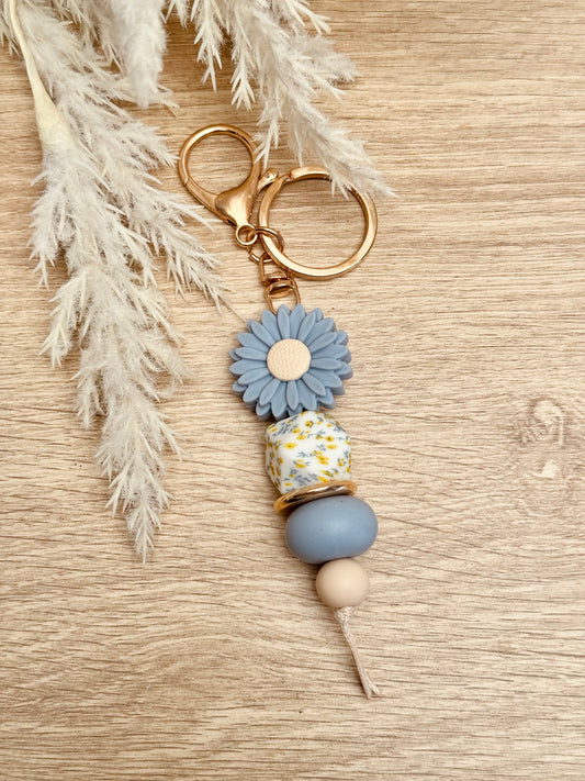 Key Chain - Dusty Blue Daisy