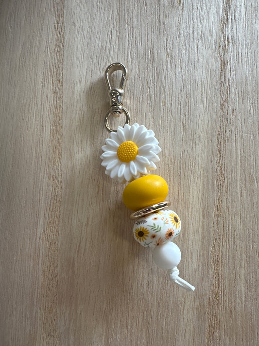 Key Chain - White Daisy with Sunflower