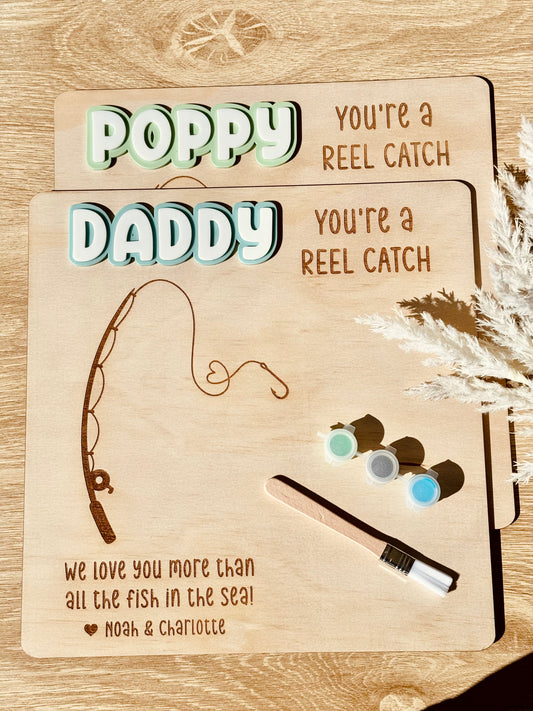 Hand Print Fishing Rod Board - Fathers Day Inspired