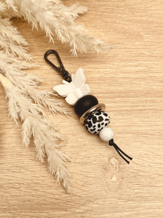 Key Chain - Butterfly White and Black