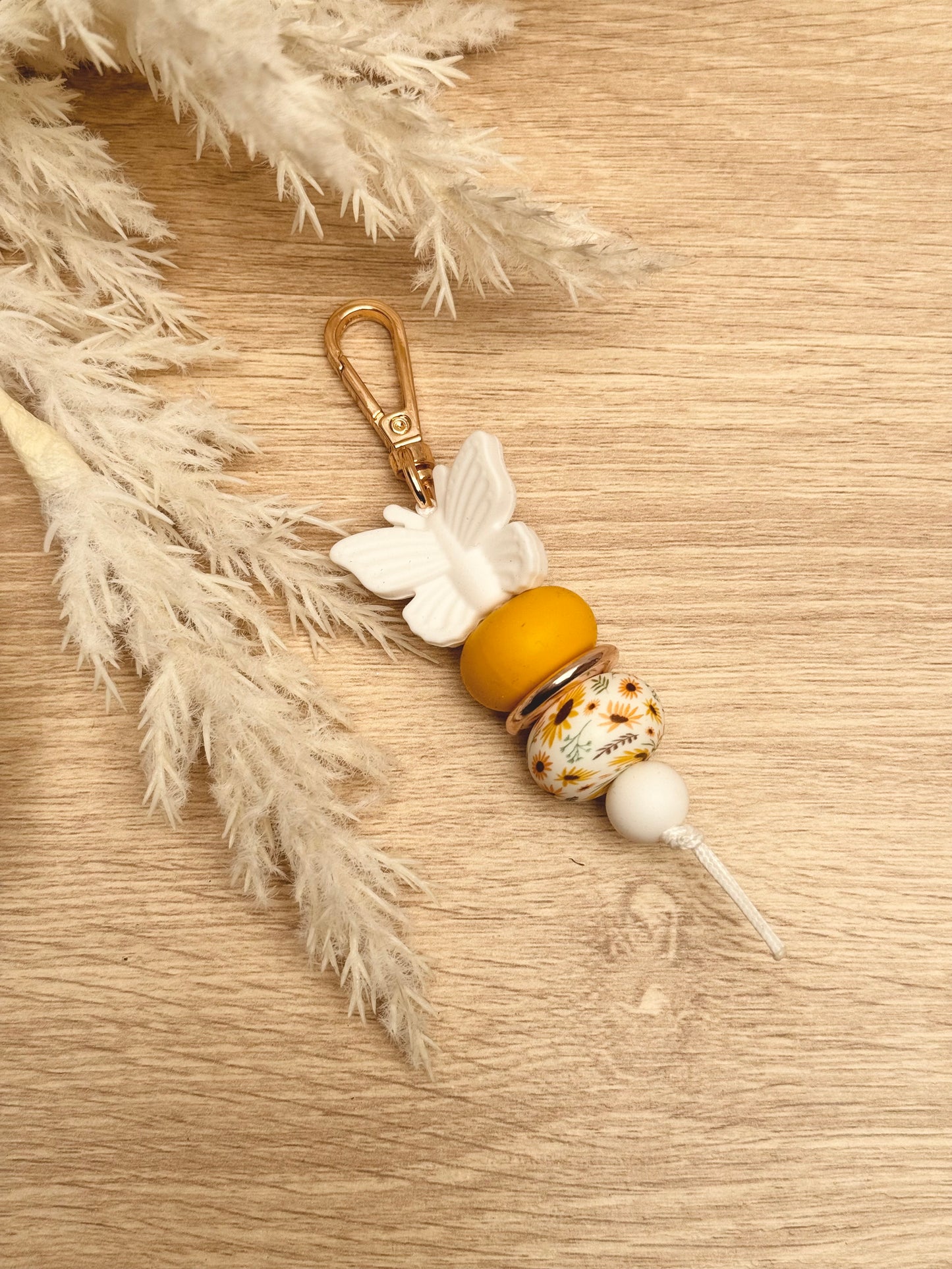 Key Chain - White Butterfly with Sunflower