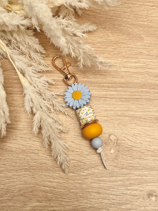 Key Chain - Dusty Blue/Mustard Daisy