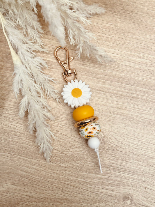 Key Chain - White/Mustard Daisy