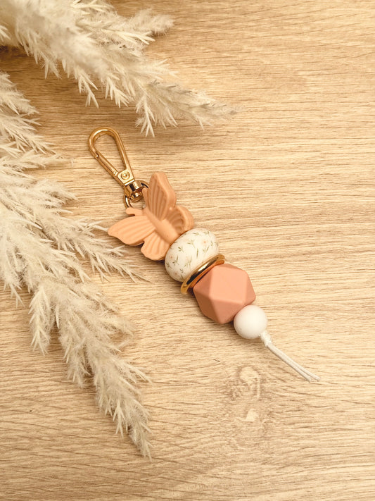 Key Chain - Butterfly Peach and Floral