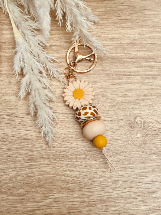 Key Chain - Cream/Mustard Daisy