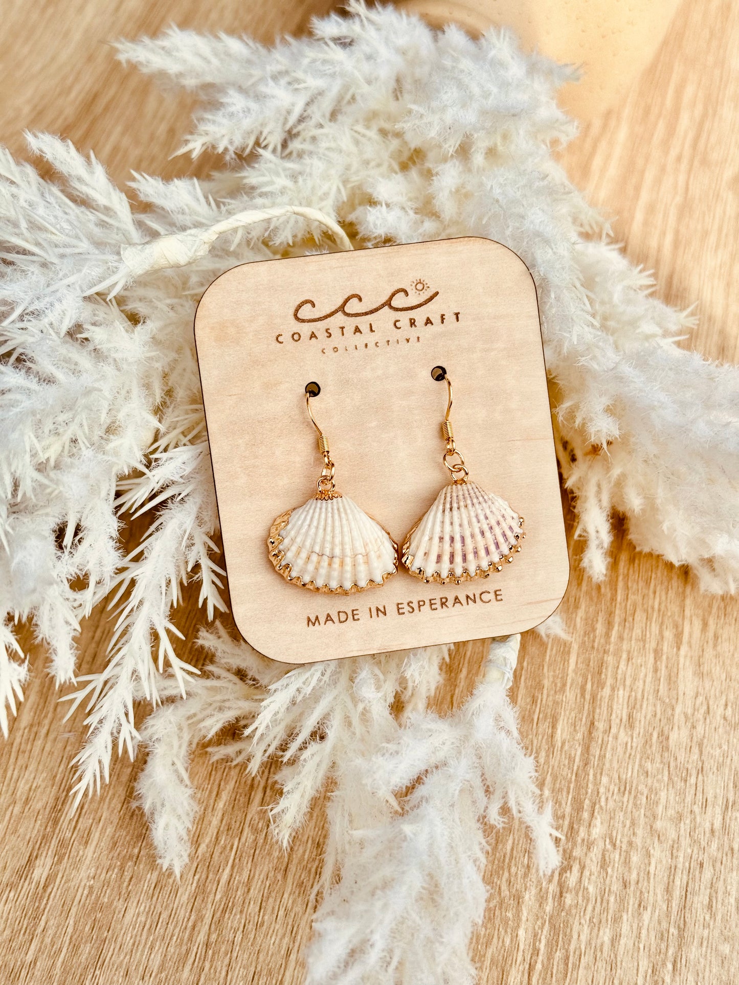 Oyster Shell Gold Rim Drop Earring