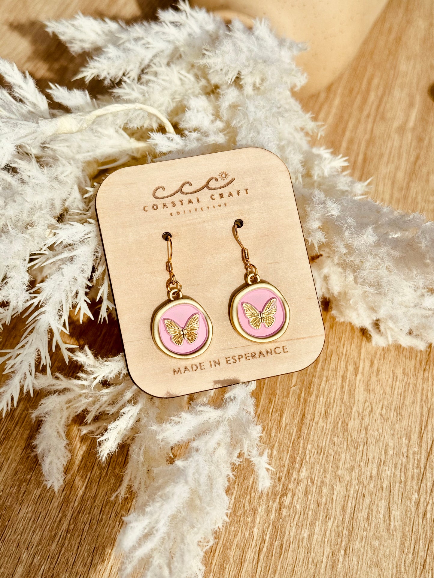 Butterfly Soft Pink Circle Drop Earring