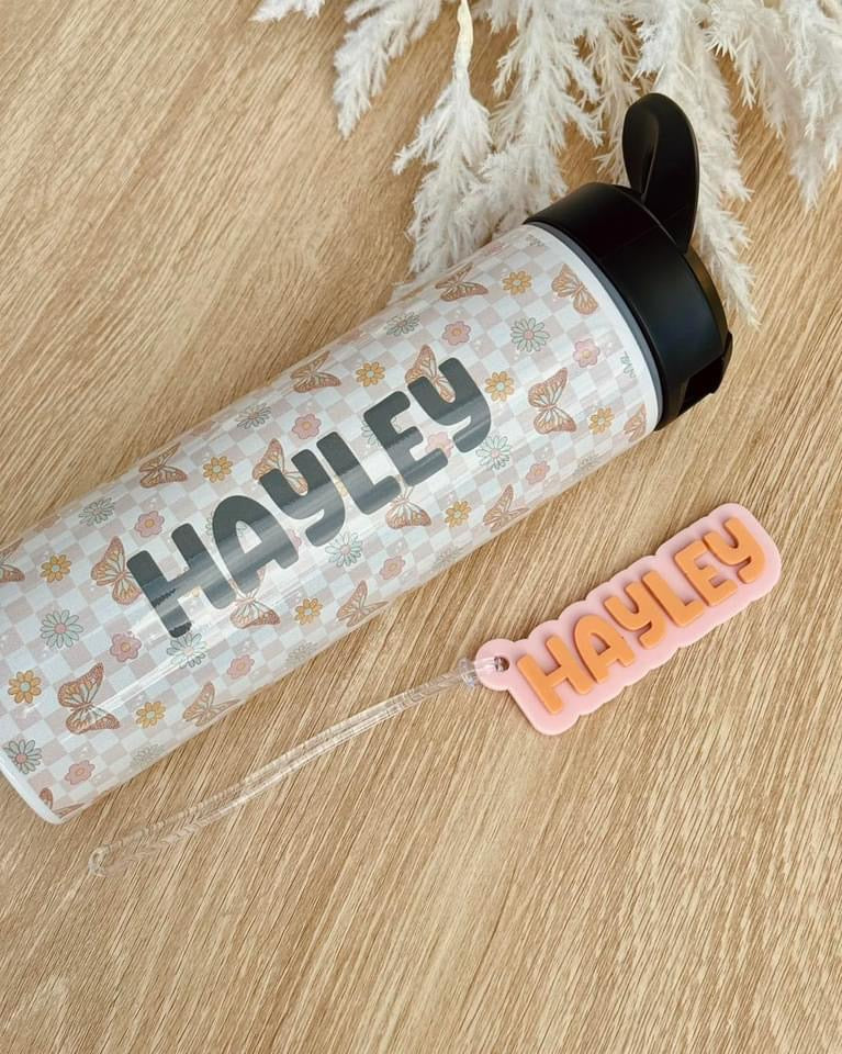 Personalised Drink Bottle and Matching Bag Tag Set