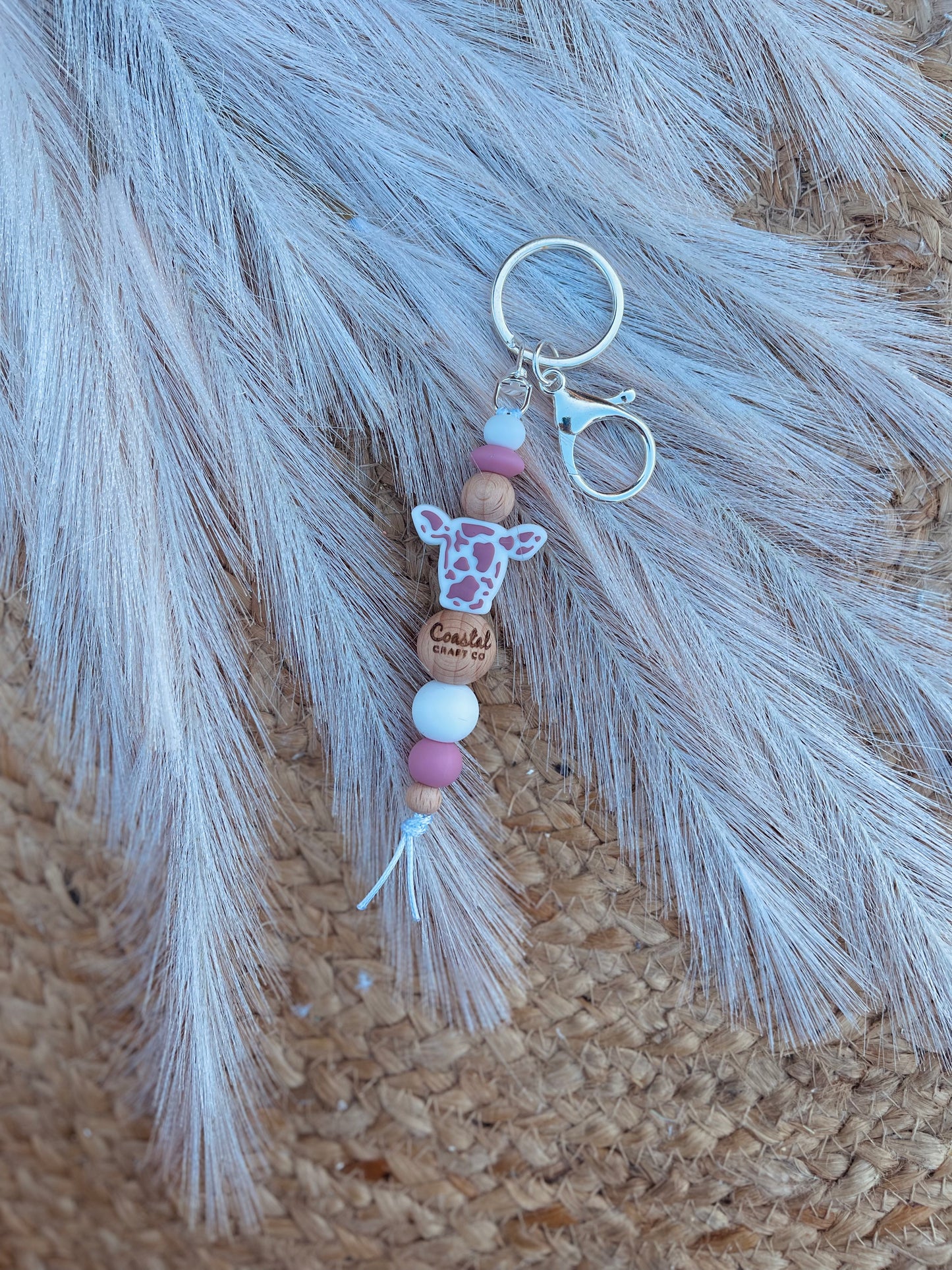 Pink Cow Head Key Chain