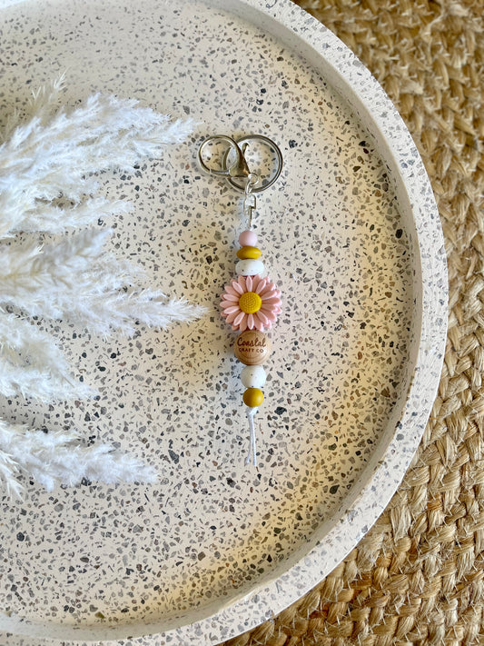 Pink Mustard Daisy Key Chain